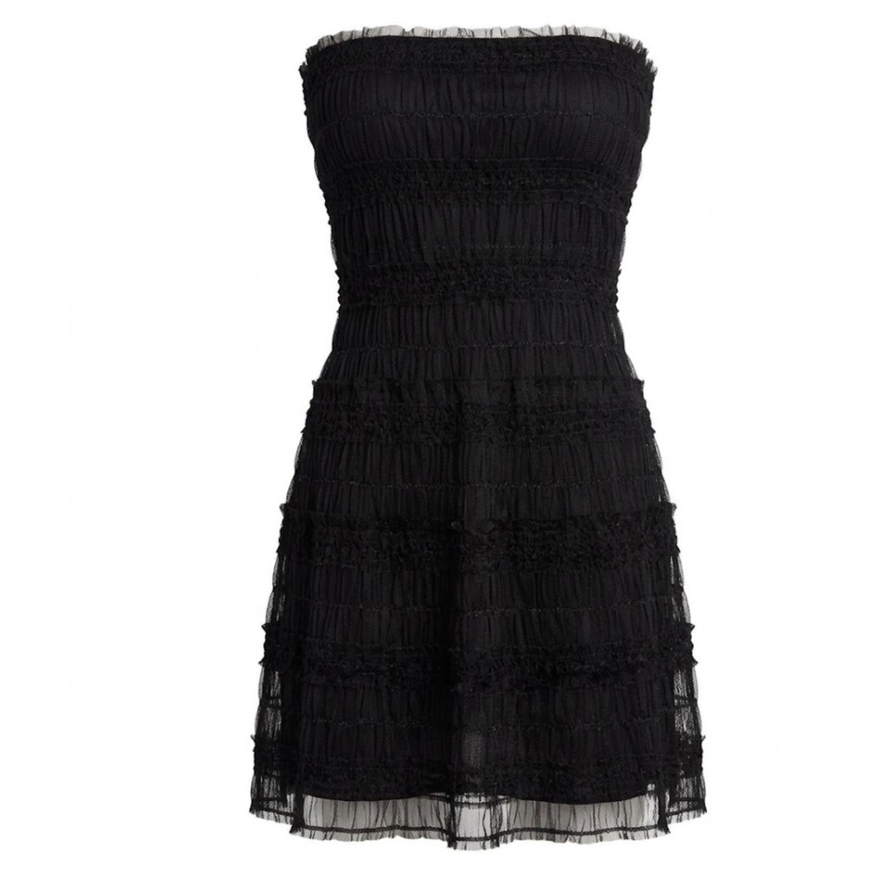 90s Y2K Strapless Mesh Sequin Smocked Tube Dress Dark Academia Gothic Fairy Sz S